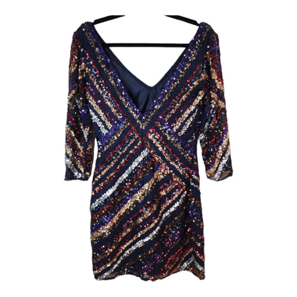 New SCALA silk navy blue with sequins Homecoming Cocktail Dress size 6 - Picture 4 of 11